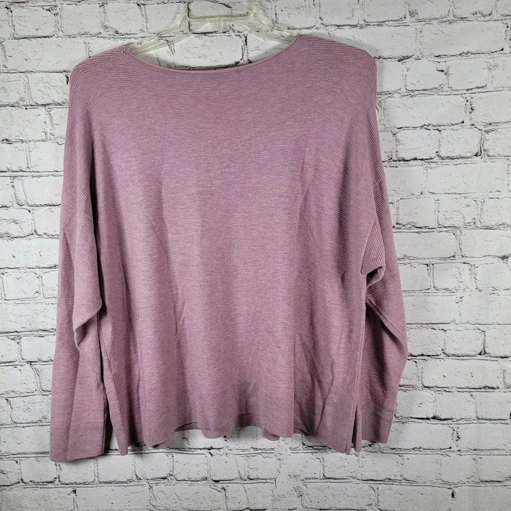 Eileen Fisher Knit Top Womens XL Purple Excellent Tencel Ribbed Scoop Neck